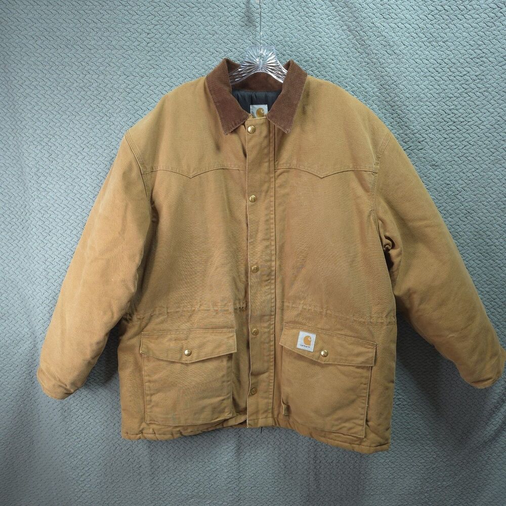 Vintage Y2K Carhartt C46 Sandstone Western Ranch Coat Brown Duck Quilt Lined 2XL